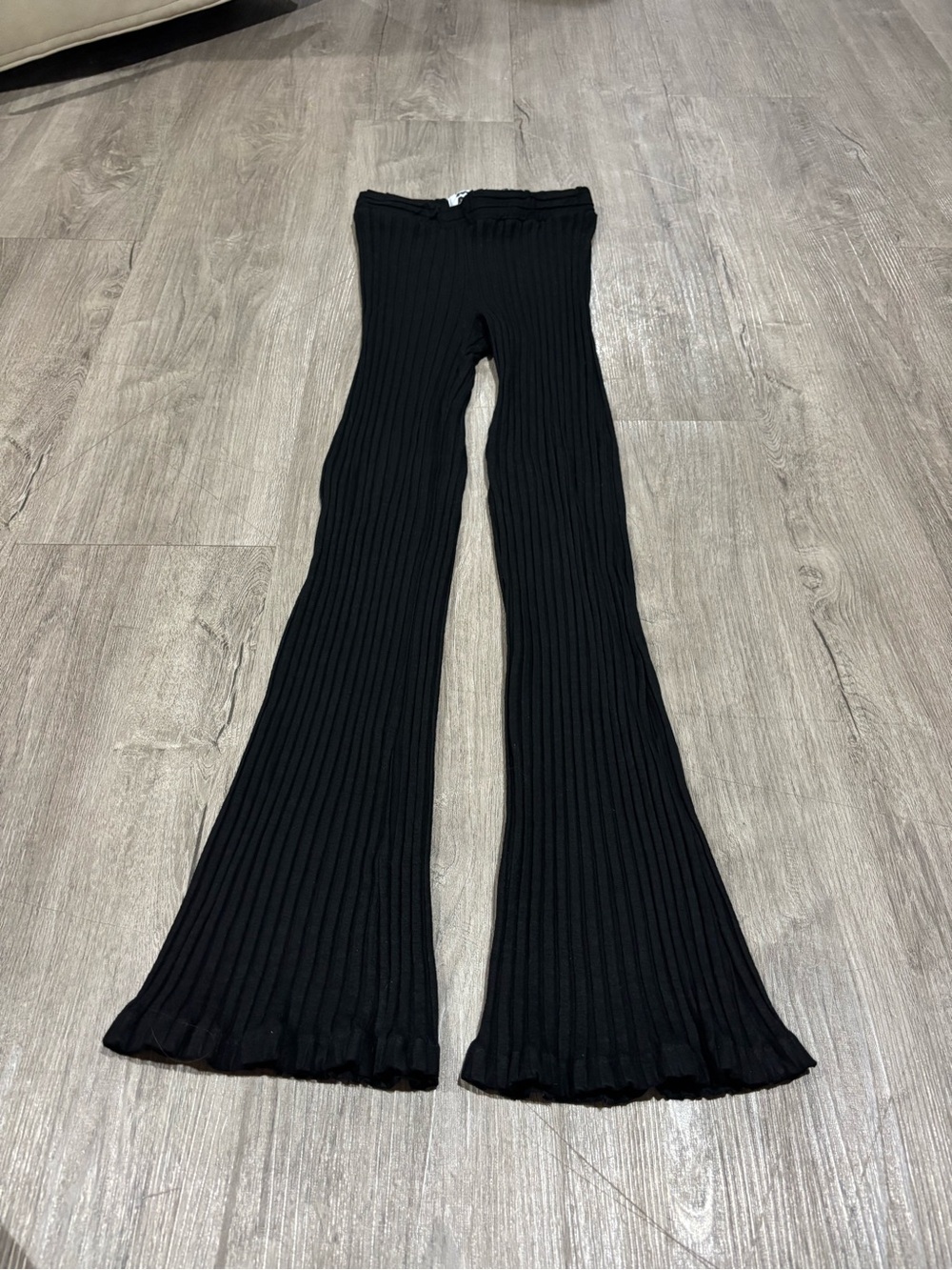 Mother The Quickie Roller Hover High Rise Wide Rib Knit Flared Pant Black Medium - Picture 3 of 6